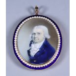 Late 18th Century British School - Miniature painting - Portrait of a gentleman wearing blue coat,