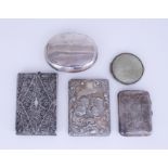 An Edward VII Silver Rectangular Card Case and Four Other Pieces of Silverware, the card case by