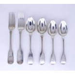 A Selection of Georgian and Victorian Silver Fiddle Pattern Forks and Spoons, by various makers