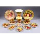 A Small Collection of Royal Worcester Bone China Painted with Fruit, including - coffee can