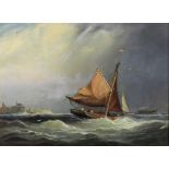 Style of Edwin Hayes (1819-1904) - Oil painting - Fishing boat and steam vessel close to harbour