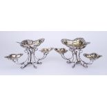 Two Edward VII Silver Triple Sweetmeat Dishes on Stands, by George Edward & Sons, Sheffield 1904,