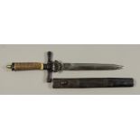 A 20th Century German Hunting Knife, Antler hilt, acorn pommel and original suspension belt