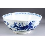 A Worcester Blue and White Porcelain Bowl, Circa 1768, painted with "Precipice" pattern, open blue