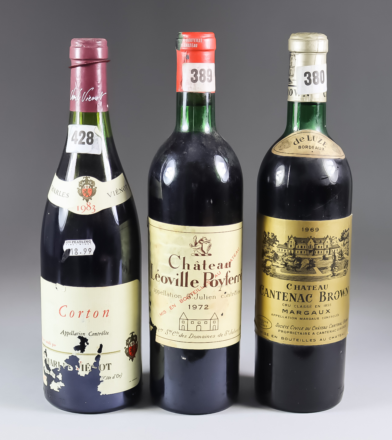 Three Bottles of Wine, comprising - one bottle Chateau Leoville Poyffere, 1972, one bottle Chateau