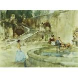 ***William Russell Flint (1880-1969) - Colour print - Figures by a pool, blind stamp and signed in