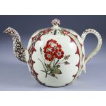 An English Cream Ware Teapot and Cover, Circa 1768-1770, probably Wedgwood painted in the Rhodes