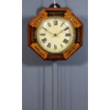 A 19th Century Black Forest Grained Wood and Brass Inlaid Dial Wall Clock, the 8.5ins diameter