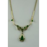 An 18ct Emerald and Diamond Necklace, Modern, set with tear drop emeralds, approximately 2ct, and