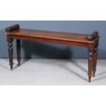 A Victorian Mahogany Rectangular Hall Bench, with turned rolls to each end, on turned legs, 42ins