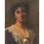 19th Century English School - Oil painting - Shoulder length portrait of a young girl wearing a