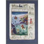 Indian School (19th Century) - Watercolour - Miniature painting of figures within a landscape, the