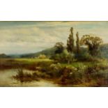 John Horace Hooper (fl. 1877-1899) - Oil painting - Haymaking scene, signed, canvas 16ins x 26ins,