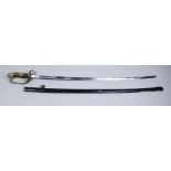 A Japanese Naval Style Sabre, black metal scabbard, no visible marks on blade or scabbard