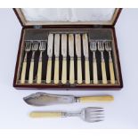 I* A Pair of Edward VII Silver and Ivory Handled Fish Servers, and a Set of Six George V Silver