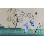 19th Century Chinese School - Gouache and watercolour on pith paper - Three hunting figures, with