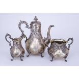 A Victorian Silver Three-Piece Coffee Service, by Robert Hennell III, London 1853, of baluster form,