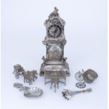 A Late 19th Century Silver Cased Desk Timepiece of Longcase Pattern, and a Selection of other
