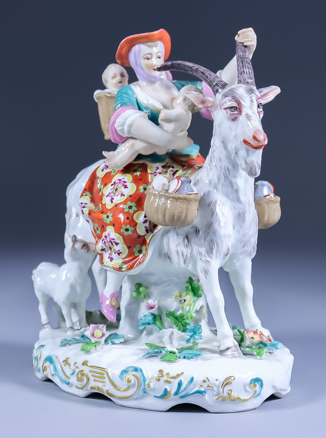 A Continental Porcelain Group - "The Tailor's Wife", 20th Century, after a Derby original, with