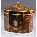 I*An English Tortoiseshell and Ivory Decagonal Tea Caddy, Late 18th Century, the interior with two