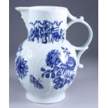 A Worcester Blue and White Porcelain Moulded Jug, Circa 1760-70, printed with "Natural Sprays Group"