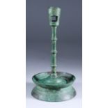 A Northern European Copper Alloy Candlestick, 15th/16th Century, of typical form with three blade