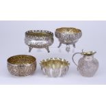 A Continental Silvery Metal Circular Bowl and Four Other Pieces of Silverware, the bowl stamped