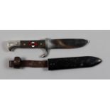 A World War II German Youth Dagger, by Auton Wingen, 4.25ins blade, etched with "blood and