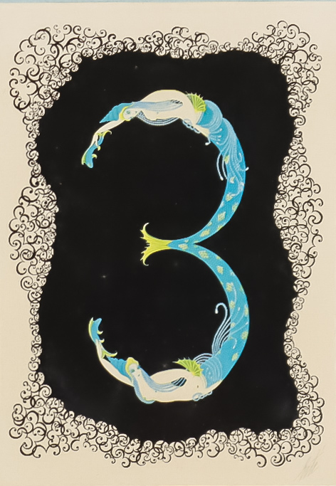 After Erte (1892-1990) - Nine coloured prints - Symbolic numerals 3, 5, 6, 8 and 0, and four