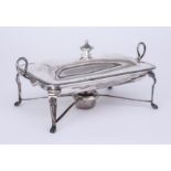 A Victorian Silver Rectangular Two-Handled Breakfast Dish, Cover and Stand, by Thomas Bradbury &