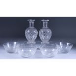 A Pair of Bulbous Glass Carafes with Trefoil Necks, a Pair of Rinsers, and Fifteen Finger Bowls, the
