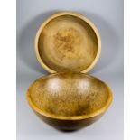 A Sycamore Dairy Bowl, 19th Century, 13.75ins diameter x 4.75ins high, and another similar, 13.25ins