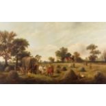 Edwin Long Meadows (act. 1854-1905) - Oil painting - Harvest scene with figures, signed and dated
