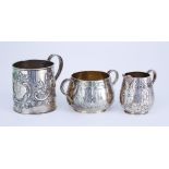 A George III Silver Christening Mug and a Victorian Silver Two-Handled Sugar Basin and Cream Jug,