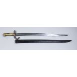 An Early 20th Century Yachatahan Bayonet, 22.5ins bright steel fullered blade, quillion cross guard,