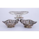 A Pair of Edward VII Silver Oval Sweetmeat Baskets and a George V Silver Oval Dish, the baskets by