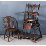 A Victorian Child's Metamorphic High Chair, with turned spindles to back and on turned underframe,