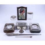 A George V Silver and Tortoiseshell Rectangular Photograph Frame, and Mixed Silverware, the frame by