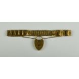 A 9ct Gold Gate Bracelet, Modern, with heart padlock clasp, 200mm overall, gross weight 16.7g