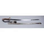 A Japanese Naval Style Sabre, no number on hilt or scabbard, metal scabbard black silk rank knot,