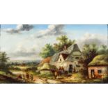 Georgina Lara (fl. 1840-1880) - Pair of oil paintings - Romantic farmyard scenes with figures,