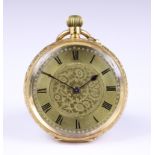 A 14ct Gold Continental Keyless Fob Watch, Early 20th Century, 36mm diameter case, the gilt dial