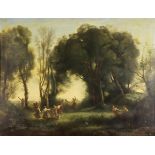 After Camille Jean-Baptiste Corot (1796-1875) - Oil painting - Figures dancing in a wooded glade,