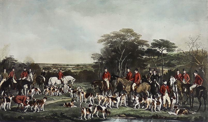 After Francis Grant (1803-1878) - Coloured mezzotint - "Sir Richard Sutton and the Quorn Hounds",