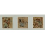 Emily Farmer (circa 1826-1905) - Three ink and watercolour studies - Small girl and boy close to the