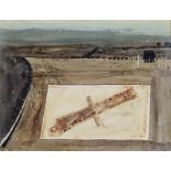 ***David Holt (1928-2014) - Watercolour - "Buried Canon", signed and dated 15 2 1964, 10.25ins x 13