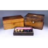 A Rosewood Rectangular Jewellery Box, Victorian, a Mahogany Rectangular Box, and a Chess Set, the