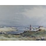 David West (1868-1936) - Watercolour - Coastal scene with fishing boat, and crofter's cottage on the