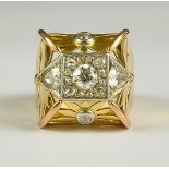 A Diamond Set Ring, 14ct gold floral filigree set with a centre brilliant cut white diamond,