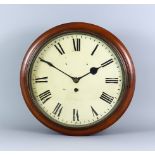 A Victorian Mahogany Cased Dial Wall Clock, the 12ins diameter painted metal dial with Roman